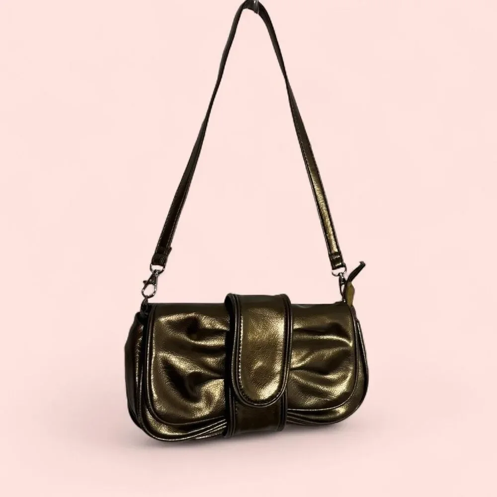 ✨ Y2K STATEMENT Bronze Metallic Ruched Shoulder Bag ✨ PERFECT CONDITION